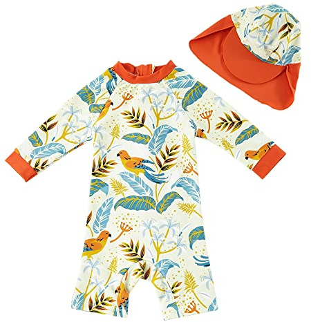 upandfast Maillots de Bain pour bébés garçons à Manches Longues Maillot de Bain de Plage pour bébé Protection Solaire UPF 50+ (Oiseaux, 6-9 Mois)