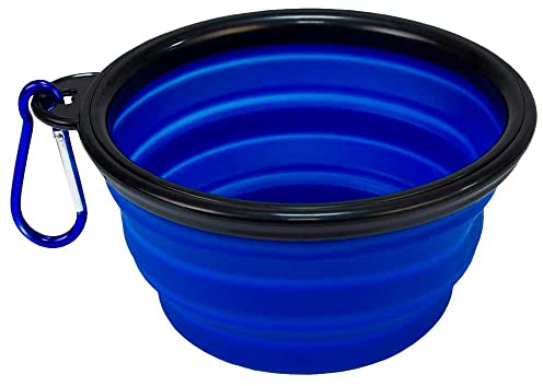 OcioDual Bebedero Plegable Perro, Vaso Plegable de 1000ml, Azul, Ideal para agua o comida, Comedero, Bebedero Perro Portátil, Perros Accesorios, Plato con Mosquetón para Excursiones o Viajes