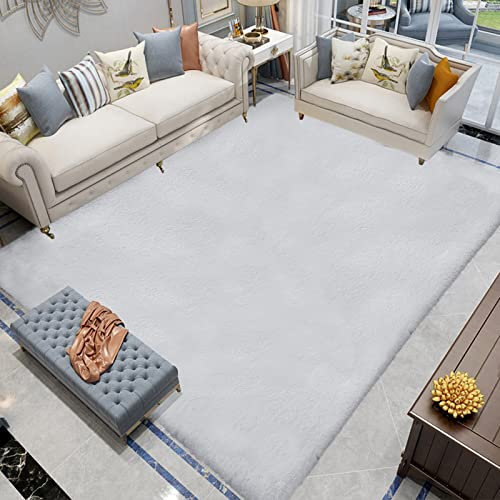 Latepis Teppich Grau Flauschiger 240x300 cm Schlafzimmer Flauschig Kurzflor Wohnzimmer Teppich Waschbar Kinderzimmer Fellteppich Kunstfell Teppiche Gegend