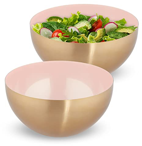 Relaxdays Saladier en Acier Inoxydable, Lot de 2, Bol mélangeur, 3,5 l, Cuisiner et Servir, diamètre de 25 cm, Cuisine, Rose-doré