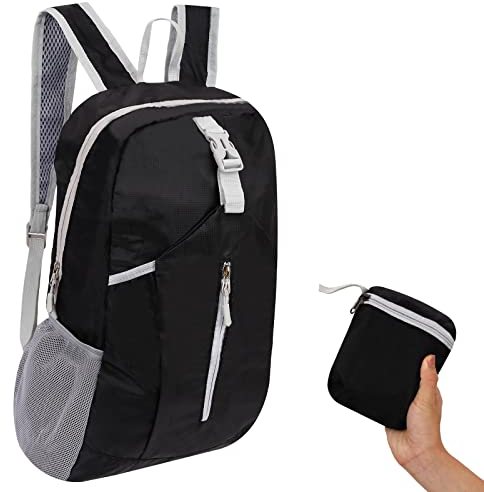 Ultra Lightweight Foldable Backpack, Small Hiking Backpack Water Resistant Rucksack, Durable Packable Backpack for Men Women, for Outdoor Sport Travelling Walking Hiking Camping Biking (Black)