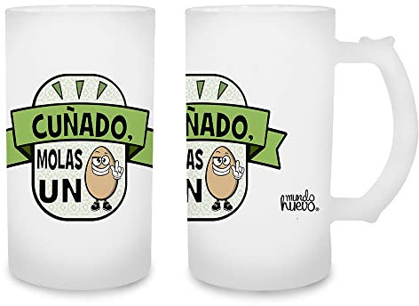 Jarra de cerveza Cuñado mola un huevo. Cristal esmerilado de primera calidad AAA. 80 x 150 mm. 500 ml