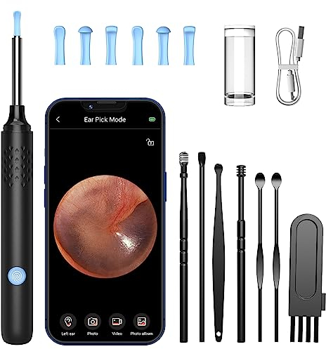 LMECHN Otoscopio Pulizia Orecchie, 1080P 3,5mm Impermeabile Endoscopio con 6 Luci LED, Pulisci Orecchie per iPhone, iPad e Android, Nero