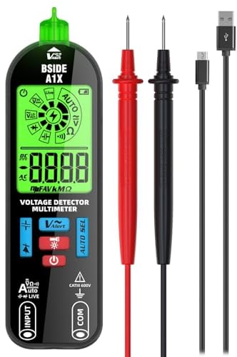 BSIDE Multimetro Digitale Intelligente A1X Mini Tester Elettricista Ricaricabile con Display ID Rilevatore di Tensione Senza Contatto Cerca Fase Filo Vivo Tester di Capacità Diodi Continuità