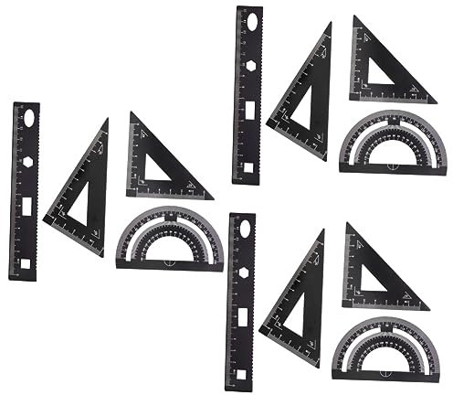 Ciieeo 3 Sätze 4st Mm Lineal Rechtwinkliges Werkzeug Winkelmesser Schwarzes Metall Mathematisches Geometriewerkzeug Lineal Quilt-vorlagen Geometrie-kit Mini Student Herrscher