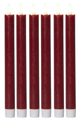Stabkerzen LED mit Timer Rot 6 Stück indoor - 6 Stunden - ECHTWACHS 24cm Höhe für Kerzen 2,2cm Durchmesser 2 AAA Batterien notwendig LED Stabkerzen 4er Set Rot (zwei Mal) bewegliche Flamme Licht