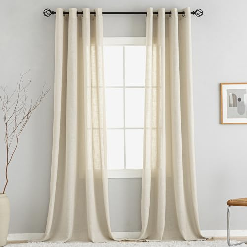 VOILYBIRD Natürliche Leinenstruktur Vorhänge mit Ösen Leinen Gardinen für Wohnzimmer (Beige, HxB 160x140 cm, 2 Stück)
