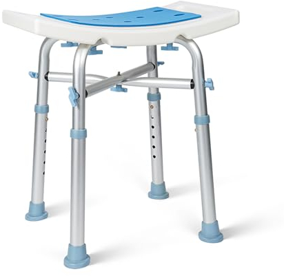 HEAO Duschhocker für Senioren, belastbar bis 227kg, mit Doppelt Verstärkter Querbalken & Kissen - höhenverstellbar Duschstuhl, Anti-Rutsch-Badhocker, werkzeuglose Montage - Weiß/Blue