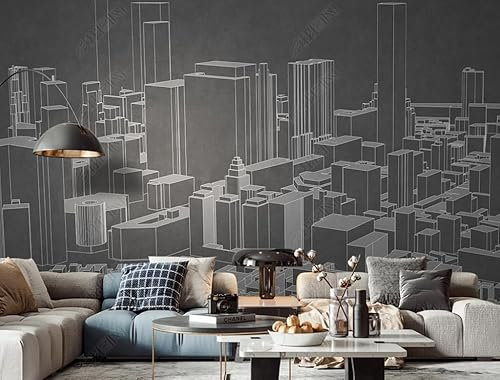 Fototapete 3D Effekt Tapeten 3D Stadtgebäude Grau Wohnzimmer Schlafzimmer Flur Modern Vlies Tapete Vliestapete Wandtapete 350Cm(W)*256Cm(H)