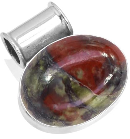 Jeweloporium Multicolor Dragon Blood Jasper Silberkette, 925 Sterling Silber Anhänger für Damen, Echter klobiger ovaler Edelstein Handgefertigter Schmuck