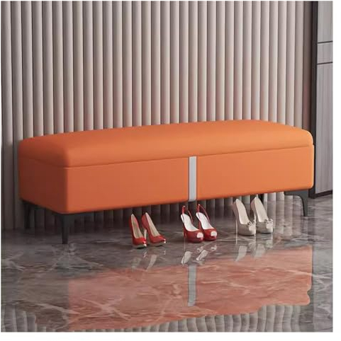 WIGSELBL Eingangsbank mit Stauraum, Truhe mit gepolstertem Sitz, Bettende Aufbewahrungsbank für Schlafzimmer, rechteckige, extra lange Aufbewahrungsbank für Wohnzimmer (Farbe: Orange, Größe: 100 cm)