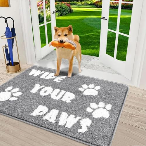 Enyhom Groß Schmutzfangmatte Innen Waschbar 90x150cm, rutschfest Pflegeleicht Eingangstürmatte Wasserabsorbierenden Hundepfote Fußabtreter Fußmatte für Hund, außen, Haustür & Flur, Grau