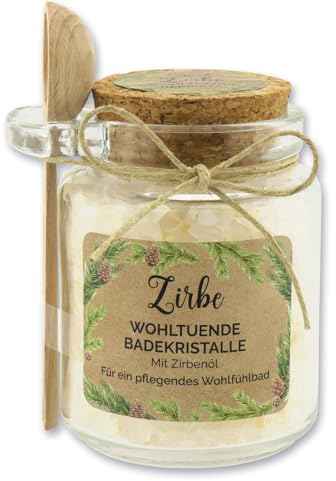 Florex Badesalz Zirbe grob mit Schafmilch im dekorativen Glas mit Holzlöffel 300 g