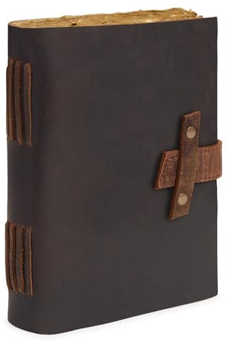 Taccuino diario in pelle con chiusura, carta vintage, dimensioni pratiche 21 x 16 cm, ideale come taccuino da viaggio, diario Antico in cuio per scrivere pensieri. Libro di pelle vintage