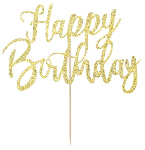 COMNICO Happy Birthday Tortendeko Gold Glitter Cupcake Topper Geburtstag DIY Kuchenaufsatz Geburtstagsparty-Dekoration Kuchenaufsatz Zubehör für Kinder und Erwachsene (Gold)