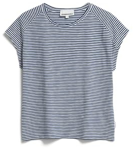 ARMEDANGELS Damen T-Shirt aus Bio-Baumwolle ONELIAA Lovely Stripes Loose Fit Faded Indigo-oatmilk S
