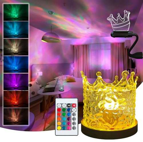 Masshomi Lampe de bureau en forme de couronne, projecteur de vagues de l'océan - 16 couleurs changeantes - Télécommande tactile - Charge USB - Veilleuse illusion projective pour chambre à coucher,