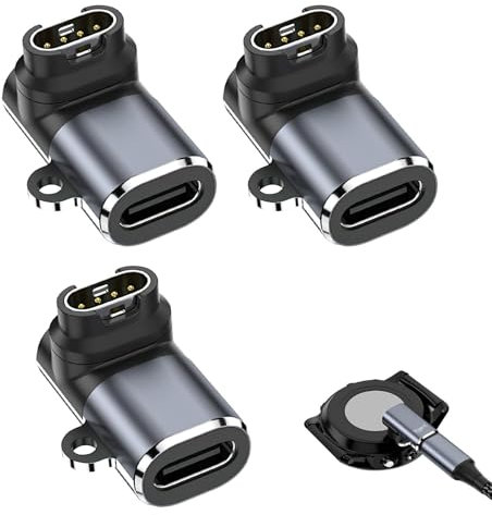 Nodcows 3 Pack Adaptadores de Cargador de Reloj, Adaptador USB C, Conector Cable Cargador Tipo C, Compatible con GarminFenix 7/7S/7X/6/6X/6S Forerunner 965/955/255 Vivoactive 3/4, Vivosmart 5