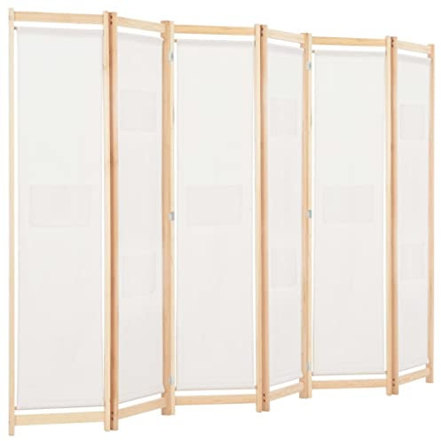 Natulvd 6 Paneele, faltbarer Raumteiler mit Aufbewahrungstaschen, Holzwand Sichtschutz mit Stoffbezug, Zuhause, Wohnzimmer, Schlafzimmer, Privatsphäre, Trennwand, 240 x 170 cm (Creme)