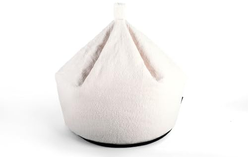 Littens Cream Teddy Boucle Bean Bag, Cosy Plush Chair Seat for Living Room, Bedroom, Children, 60cm x 60cm x 60cm