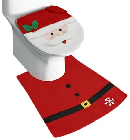 Oldmoom Bathroom Toilet Seat Cover and Rug,Cartoon Toilet Seat Cover for Christmas - Soft Toilet Seat Cover and Rug, Festive Bath Decoration for Hotel, Toilet