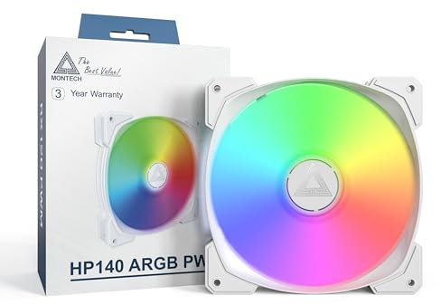 MONTECH HP140mm PWM ARGB Ventilador - Alto flujo de aire, rodamiento de rifle silencioso, 1600 RPM, 4 pines - Blanco