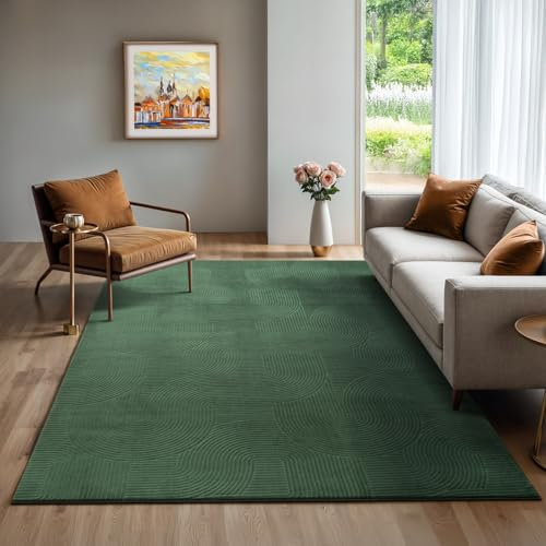 the carpet Rio - moderner und weicher Teppich Wohnzimmer Schlafzimmer mit Anti-Rutsch-Rücken und 3D-Optik, Flauschige Oberfläche, pflegeleicht und robust, Grün, 140 x 200 cm