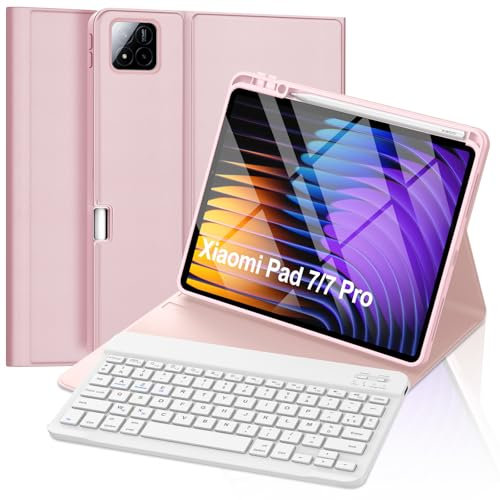 FOGARI Clavier pour Xiaomi Pad 7/7 Pro 11.2'' 2024, Clavier AZERTY Français Détachable sans Fil Bluetooth pour Xiaomi Pad 7/Xiaomi Pad 7 Pro 2024 - Rose