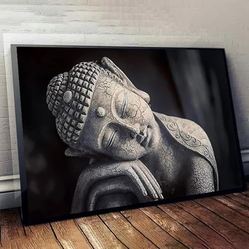 Schwarz Und Weiß Meditieren Buddha Statue Leinwand Malerei Buddhismus Poster Drucke Wand Kunst Bilder Für Wohnzimmer Wohnkultur 40X50Cm Kein Rahmen