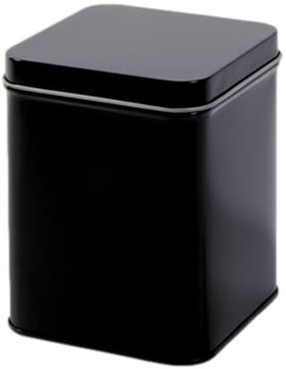 Cobalt Black - Square Tea Caddy Kitchen Tin - Plain Black Metal Hinged Lid - 200 g - 9 x 9 x 11.5 cm