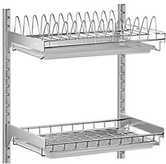TOTIKI Abtropfgitter Gestell An Der Wand Montierter, Stanzfreier Geschirrständer 304 Edelstahl-Abflussständer Küchen-Trockenschüssel-Lagerregal Utensilienhalter(2-Tier)