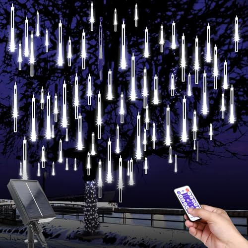 10 Röhren LED Meteorschauer Lichterkette Außen mit 240 LEDs, Fallende Regenlicht mit Fernbedienung, Garten LED Lichterkette Meteorschauer Regen Lichter für Party, Garten, Außen Dekoration (Weiß