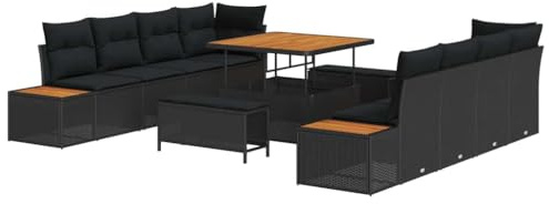 vidaXL Gartensofa-Set 11 STK. 10-Sitzanzahl Schwarz Poly Rattan