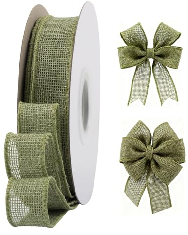 LIUYIDM Grün Schleifenband Juteband mit Draht Breite 2,5 cm x 18,2 m | Salbeigrün Jute Geschenkband für Schleifen für DIY-Bastelverpackungen, Geschenke und Blumenstraußdekoration (Helles Moos)