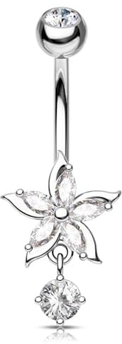 Agrewd Bauchnabelpiercing 316L Chirurgenstahl Gold Silber Piercing Bauchnabel Schmuck Blumen Nabelpiercing 14G 10mm Bananabell CZ Klar Bauchnabelpiercing für Frauen