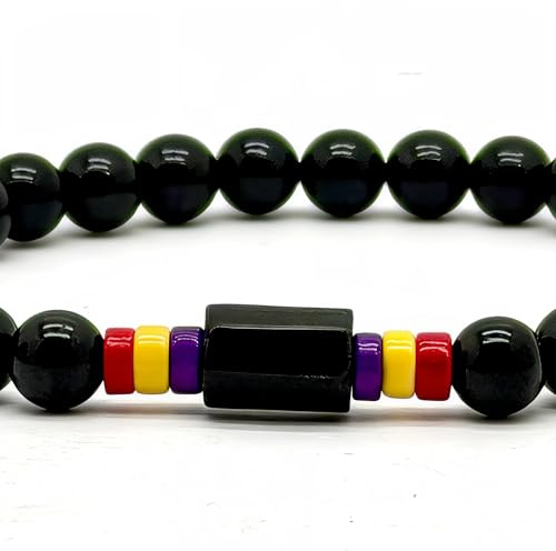 arana's® - Pulsera turmalina negra con bandera de España - Piedras naturales para mujer y hombre - Pulsera piedra natural con bolas de 6 mm - Hilo elástico gran resistencia