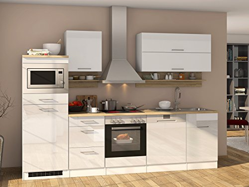 möbelando Küchenzeile Küche Küchenblock Einbauküche Küchen-Set Kochnische Mailand II Weiß Hochglanz