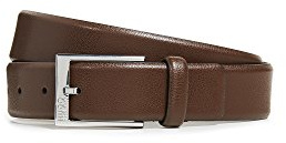 HUGO Men's Gellot Grainy Leather Belt, Dark Brown, 38