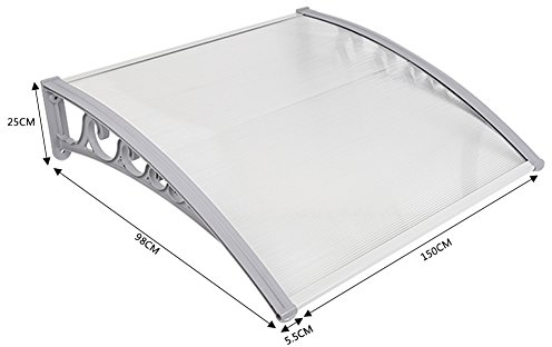 Flyelf Türvordach Pultbogenvordach Haustürvordach Pultvordach (100X150cm) in Gebrochenem Weiß mit Aluminiumrahmen und Polycarbonatdach (5 mm)
