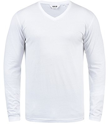 !Solid SDBeda Herren Longsleeve Langarmshirt Shirt mit V-Ausschnitt Baumwollmischung Regular fit, Größe:L, Farbe:White (0001)