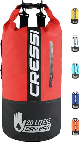 Cressi Unisex – Erwachsene Dry Bag Premium 20LT Bicolor Wasserdichte Tasche/Rucksack für sportliche Aktivitäten, Schwarz/Rot, 20 LT
