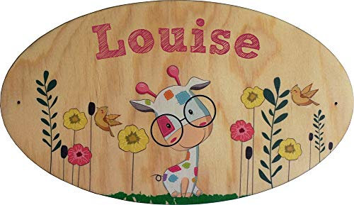 Plaque de Porte en bois personnalisée pour une Chambre d'enfant - Le prénom de la plaque en bois est personnalisable - cadeau de naissance personnalisé bébé Décoration (la Girafe Sophie)