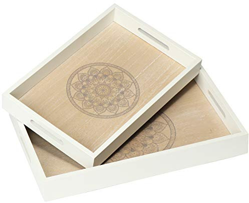 COM-FOUR® 2X Bandeja de Servir Hecha de Madera - Bandeja Vintage con Motivo de Mandala con Asas - Bandeja de Madera para el Desayuno en Gris (02 Piezas - Mandala)