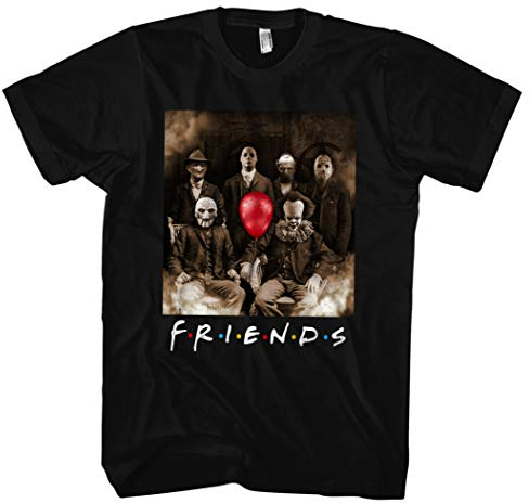 Friends Horror Männer Herren T-Shirt | Horror Halloween Nightmare Freddy Michael Myers Jason Clown | Schwarz (XL)