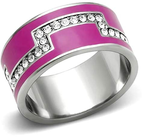 eeddoo® Damen Modeschmuck-Ringe aus Edelstahl Pink mit Kristall Streifen eckig (53 (16.9))