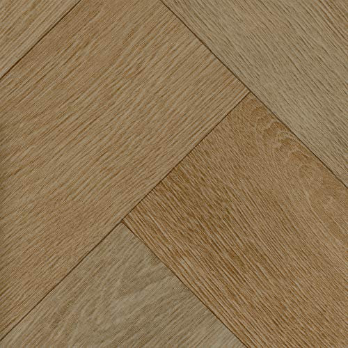 PVC Bodenbelag Meterware Holzoptik Fischgrät CV Bodenbelag Meterware in 200 300 und 400 cm Breite Vinyl Rollenware mit Vliesrücken für Geschäft und Wohnen | Variante : 4m x 7,5m