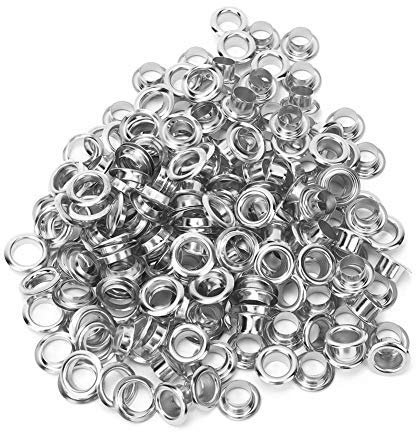 HEEPDD Occhielli passacavo 100 Pezzi, Occhielli in Ottone Metallo Solido Antico Riparazione Occhielli Sostituzione con Kit guarnizioni 100 Pezzi 6mm(Argento)