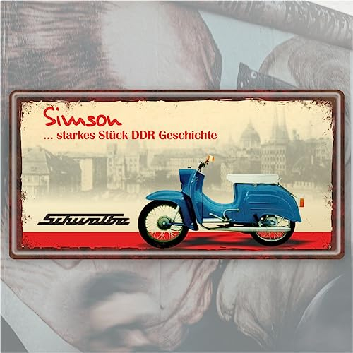AV Andrea Verlag Ostalgie Metallschild Blechschild - Simson Schwalbe – DDR Geschenke Automobile, das Türschild Schild für Ost Nostalgiker und Fans für Ostprodukte