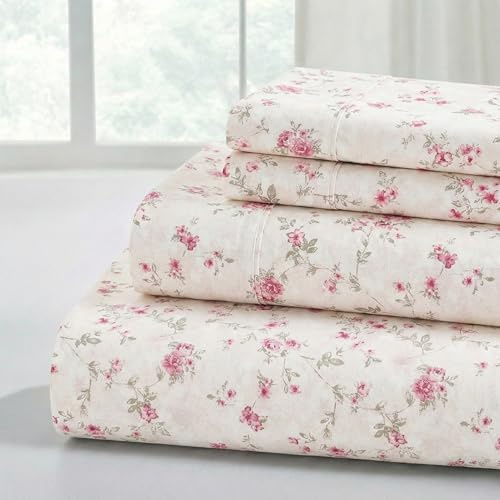Modern Threads Printed 3-Piece Extra Soft Bedding Sheets & Pillowcase Set, Deep Pocket up to 16 inch Mattress Kashmir Rose Twin