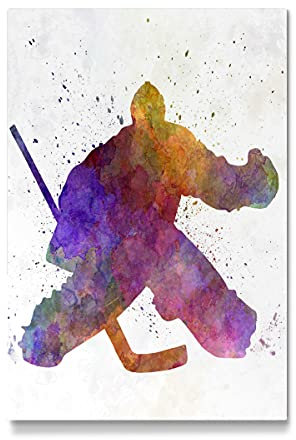 artboxONE Galerie-Print 60x40 cm Hockey Goalkeeper in Watercolor hochwertiges Acrylglas auf Alu-Dibond von Paul Rommer